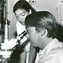 Dr. K.W. Brunner, Pathologist and Joyce Johnson, Medical Technologist.